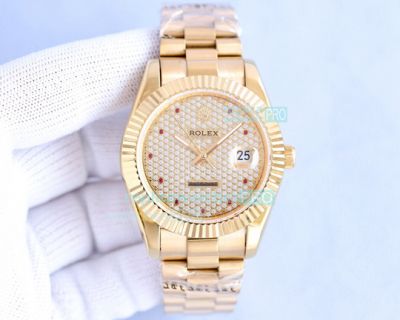 Replica Rolex Datejust Diamond Dial Fluted Bezel Yellow Gold Watch